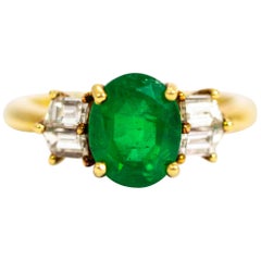 Vintage 18 Carat Gold Emerald and Diamond Ring