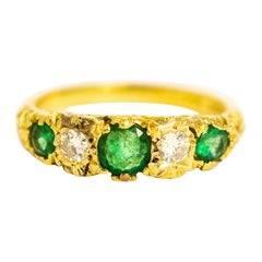 Vintage 18 Carat Gold Emerald and Diamond Five-Stone Ring
