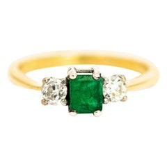 Vintage 18 Carat Gold Emerald and Diamond Three-Stone Ring