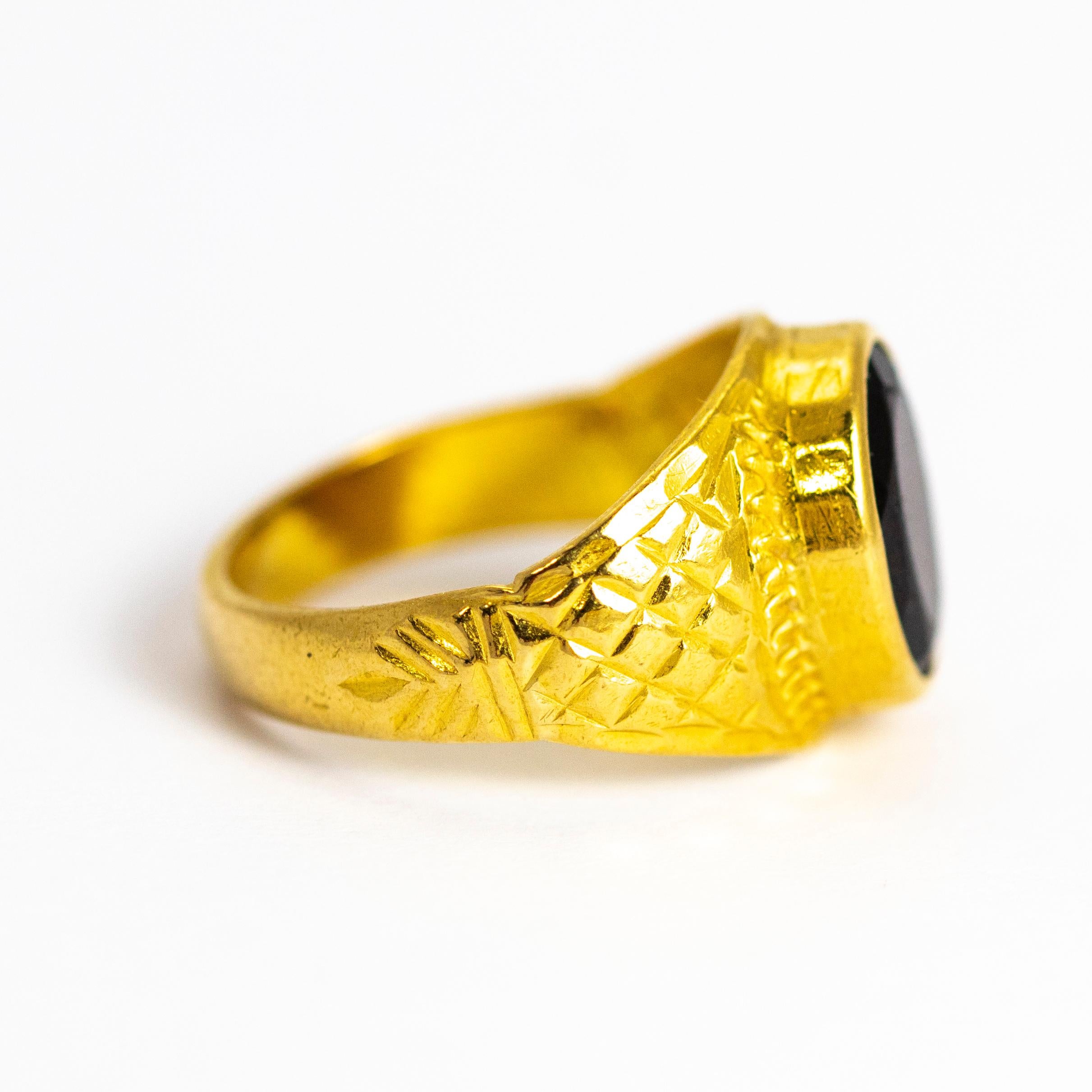 Oval Cut Vintage 18 Carat Gold Garnet Signet Ring