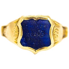 Vintage 18 Carat Gold Lapis Lazuli Shield Signet Ring