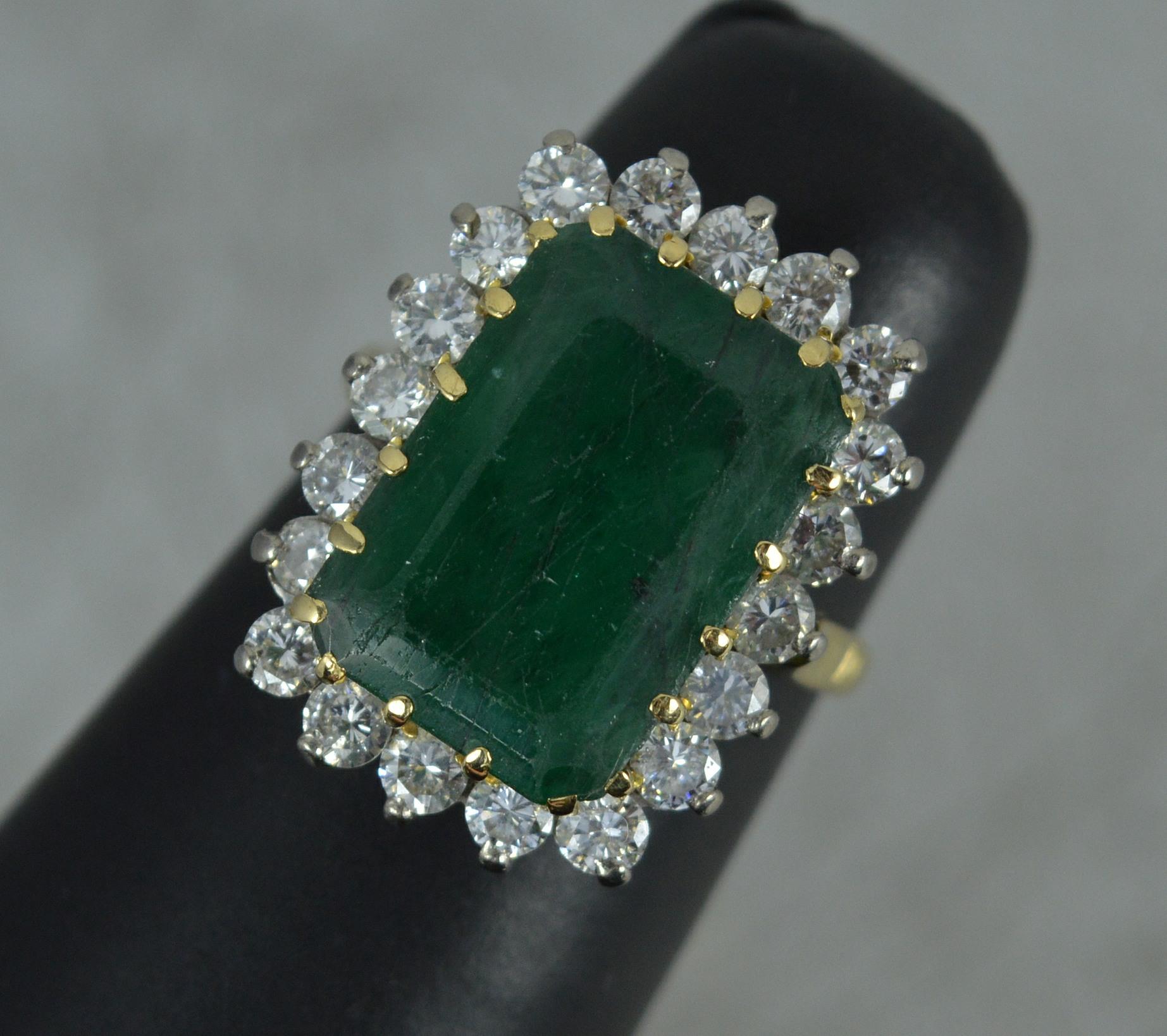 Vintage 18 Carat Gold Large Emerald and 1.20 Carat Diamond Cluster Ring 5