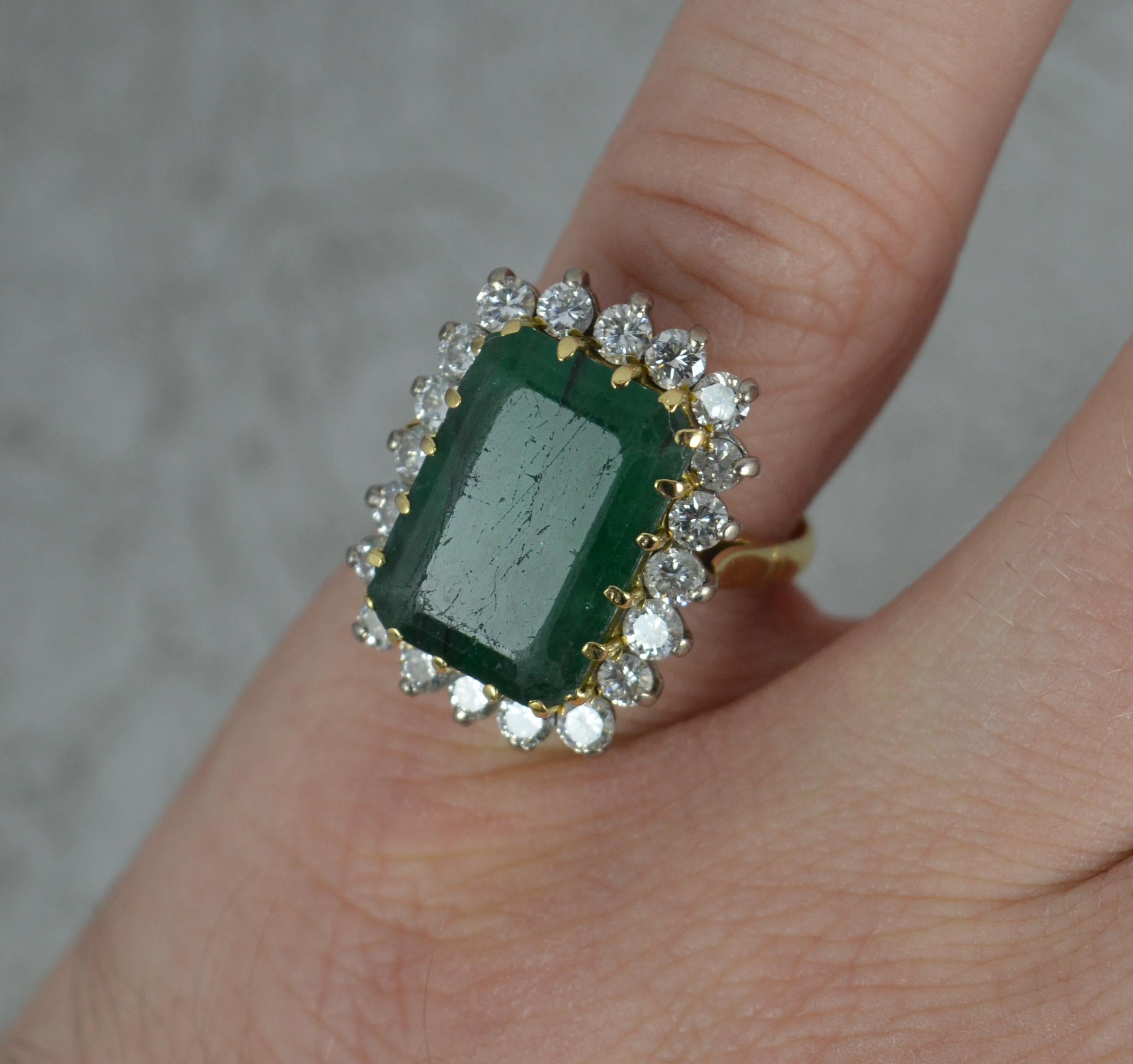 Retro Vintage 18 Carat Gold Large Emerald and 1.20 Carat Diamond Cluster Ring