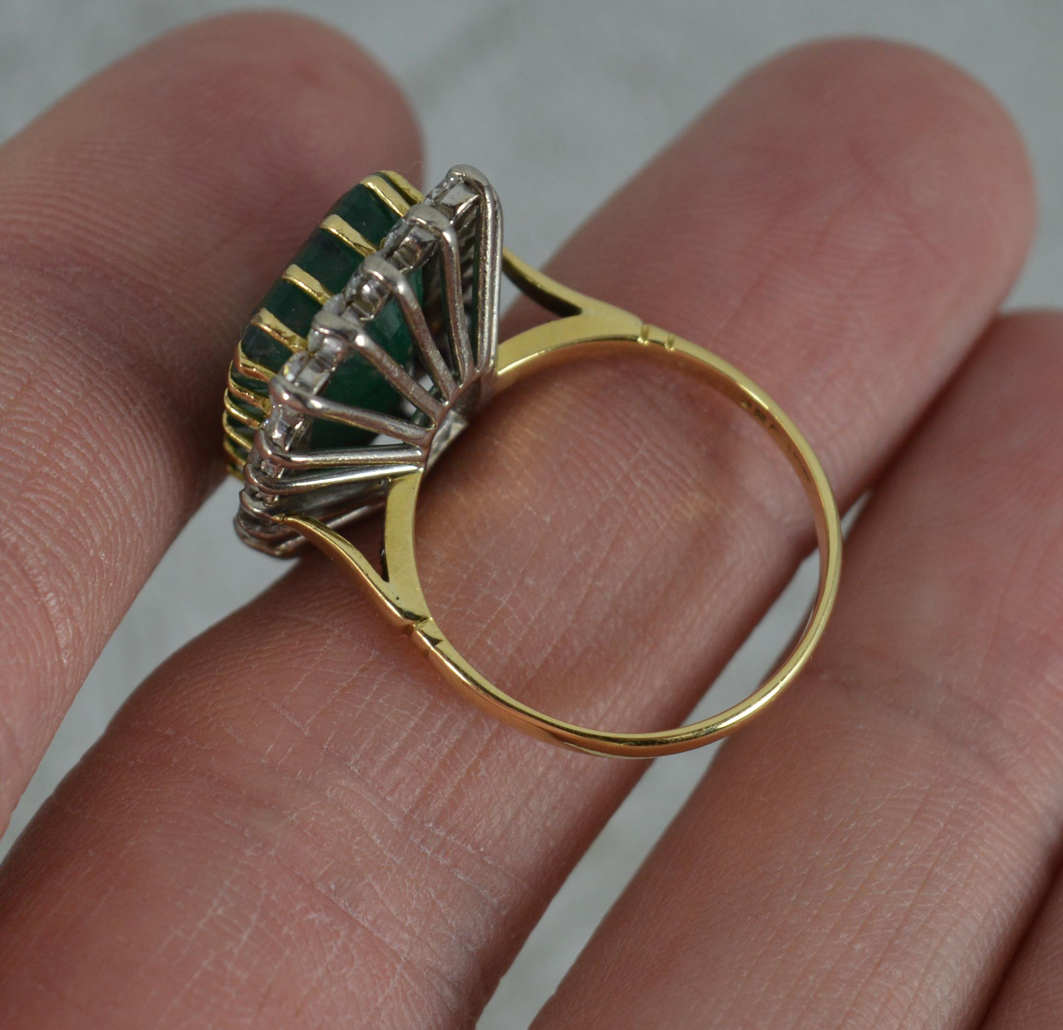 Vintage 18 Carat Gold Large Emerald and 1.20 Carat Diamond Cluster Ring In Good Condition In St Helens, GB
