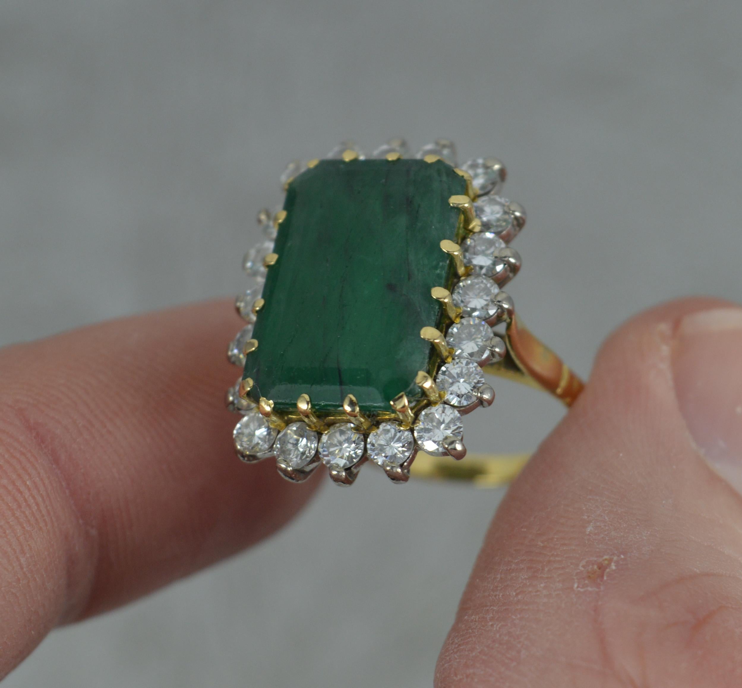 Vintage 18 Carat Gold Large Emerald and 1.20 Carat Diamond Cluster Ring 1
