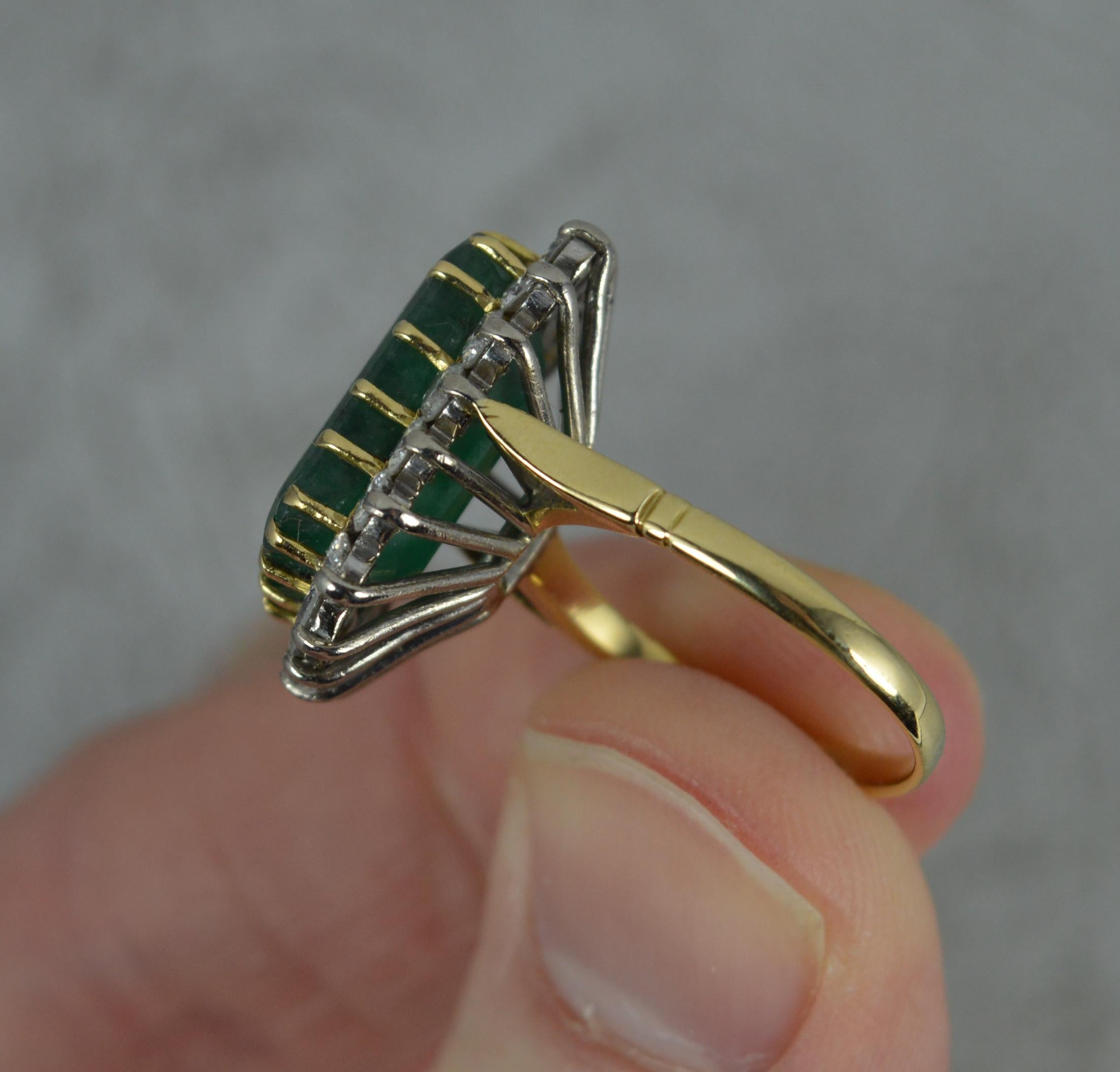 Vintage 18 Carat Gold Large Emerald and 1.20 Carat Diamond Cluster Ring 2