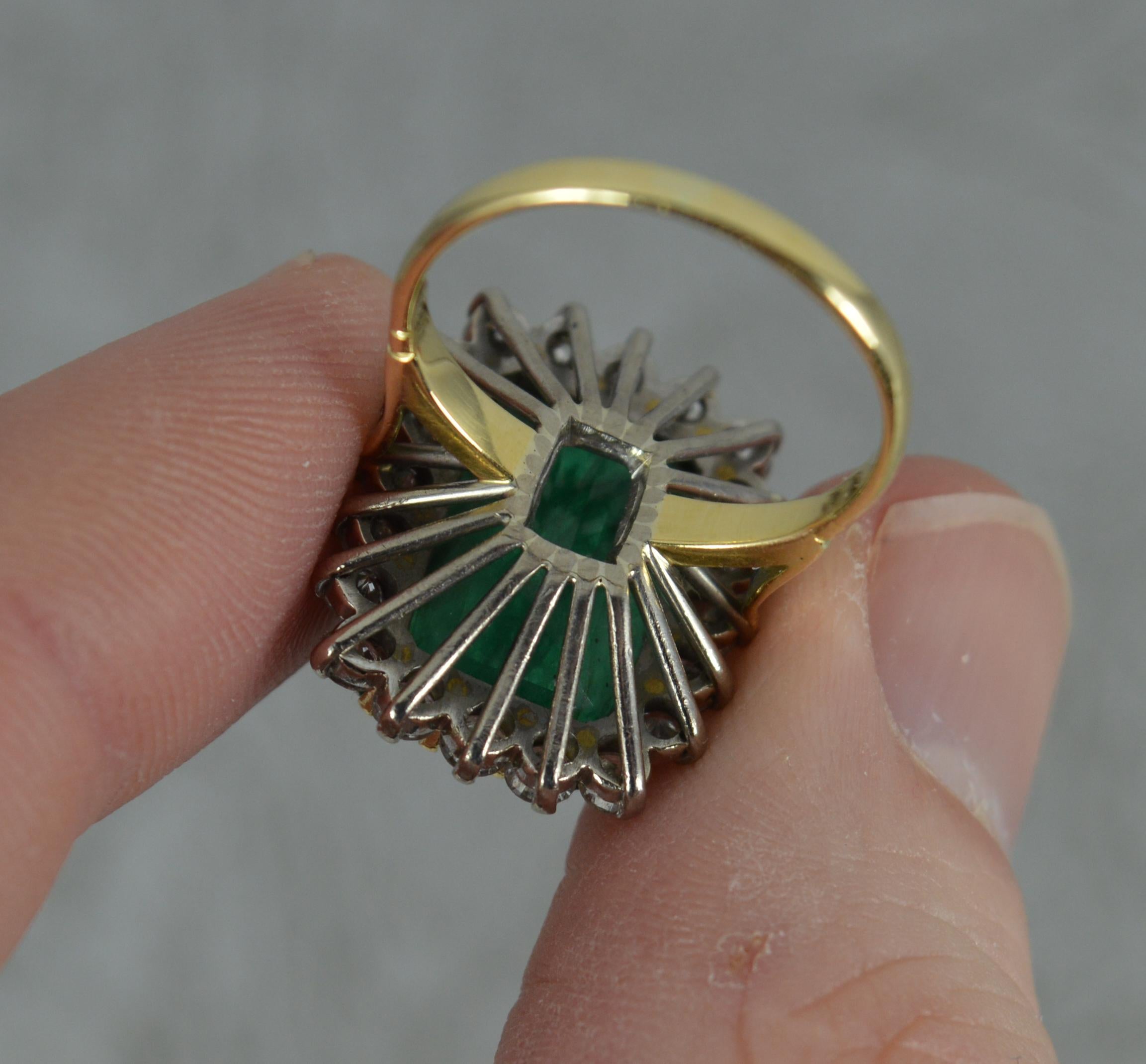 Vintage 18 Carat Gold Large Emerald and 1.20 Carat Diamond Cluster Ring 3