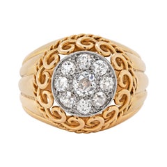 Vintage 18 Carat Gold Old Cut Diamond Round Cluster Dome Ring, Circa 1940's