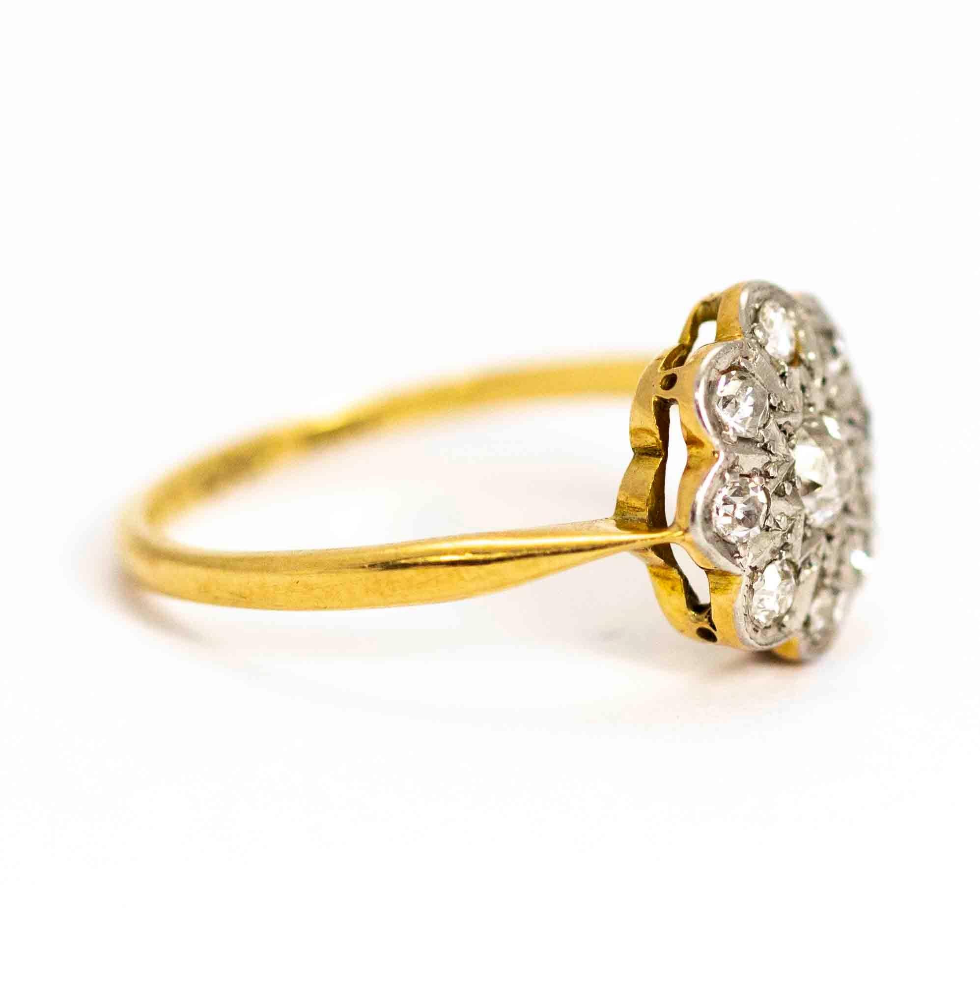 Vintage 18 Carat Gold and Platinum Diamond Cluster Ring In Good Condition In Chipping Campden, GB