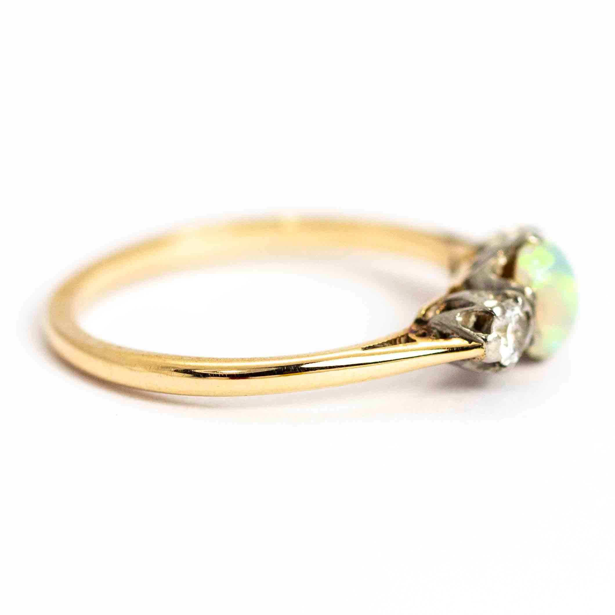 Women's or Men's Vintage 18 Carat Gold and Platinum Opal and Diamond Three-Stone Ring