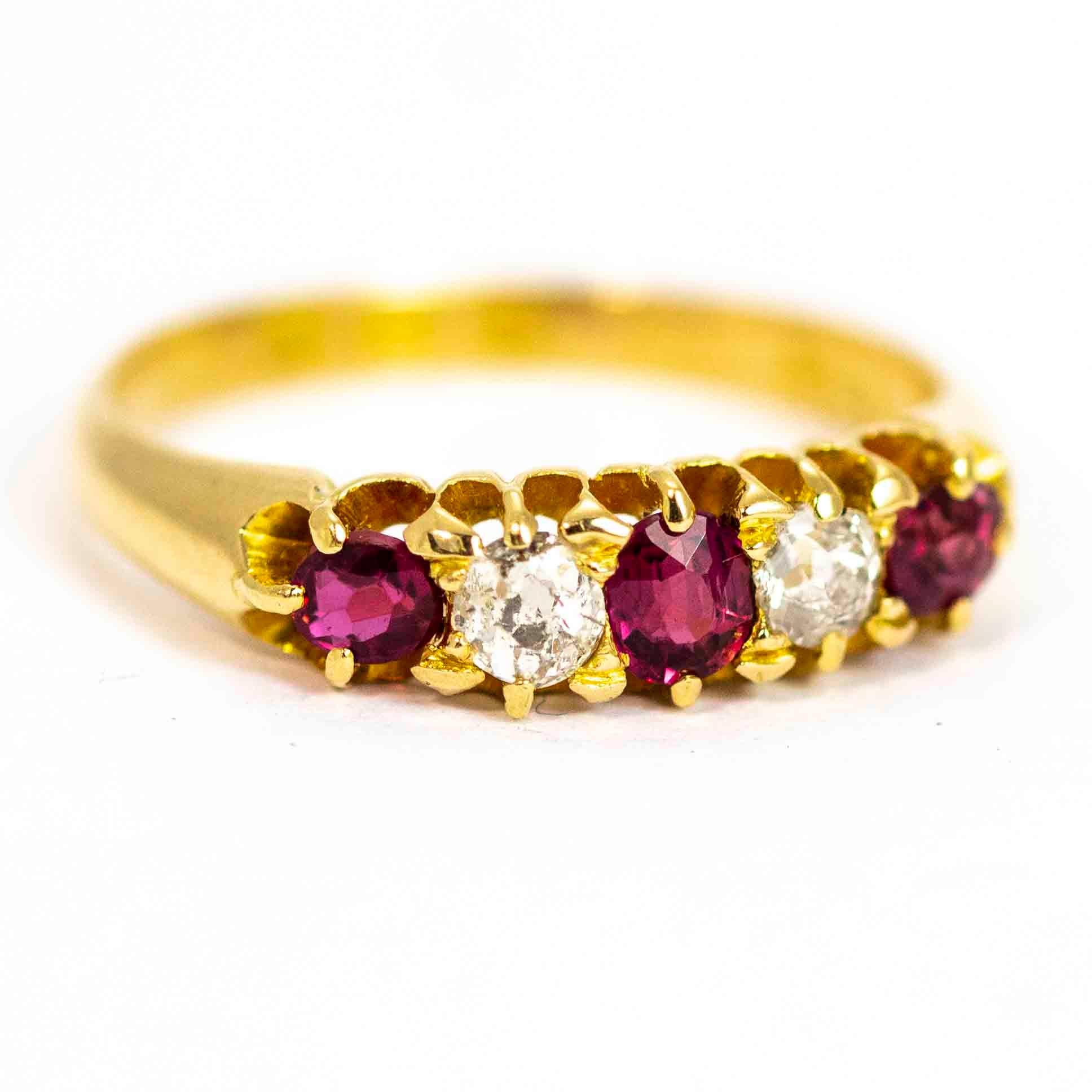 Vintage 18 Carat Gold Ruby and Diamond Five-Stone Ring 1