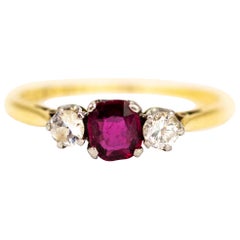 Vintage 18 Carat Gold Ruby and Diamond Three-Stone Ring