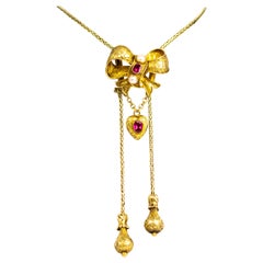 Vintage 18 Carat Gold Ruby and Pearl Slider Pendant Necklace