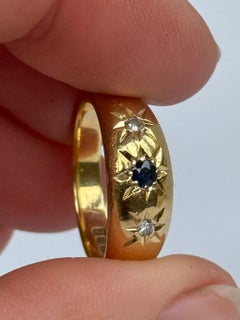 Vintage 18 Carat Gold Sapphire and Diamond Three Stone Star Setting Ring