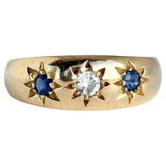 Vintage 18 Carat Gold Sapphire and Diamond Three Stone Star Setting Ring