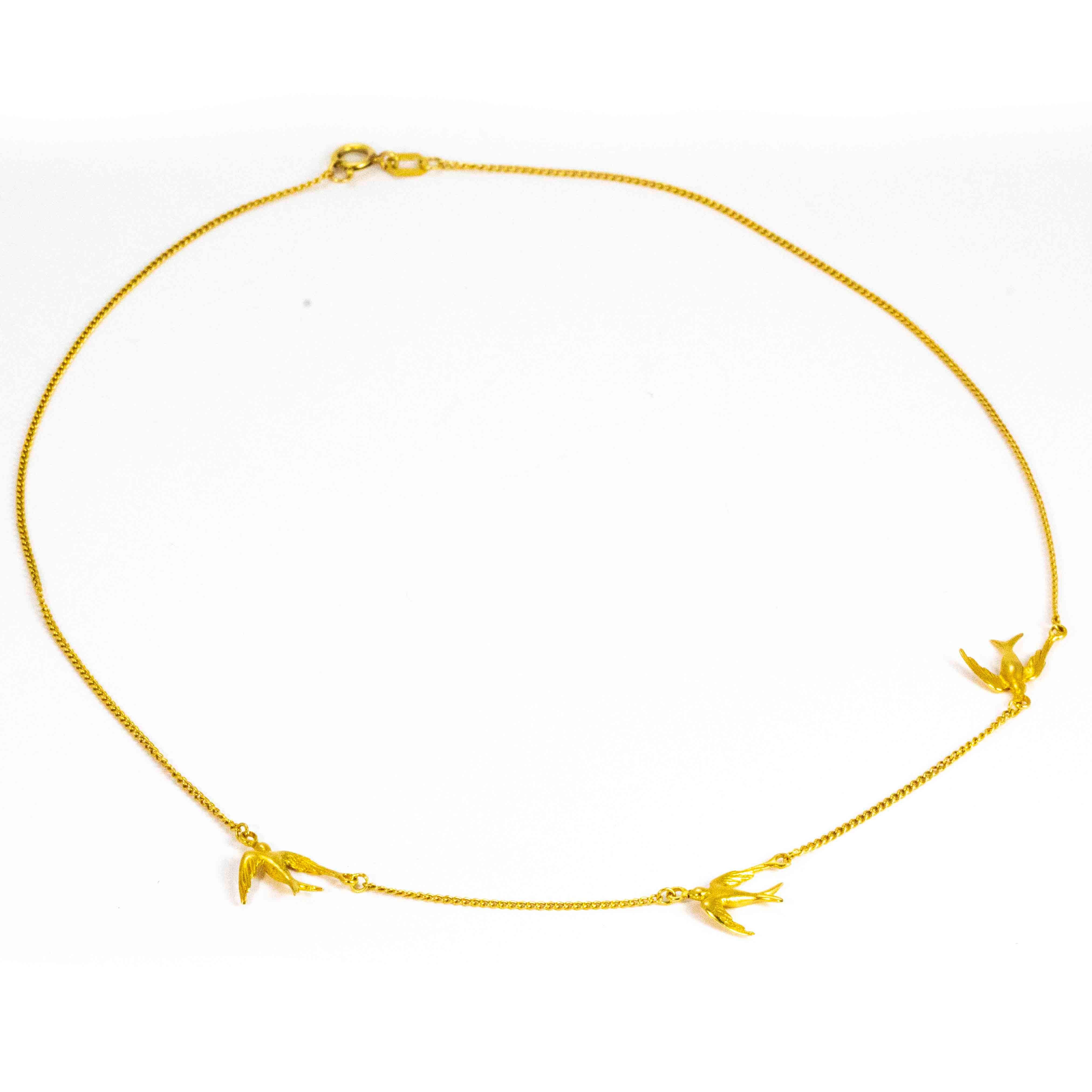 Women's or Men's Vintage 18 Carat Gold Swallow Necklace