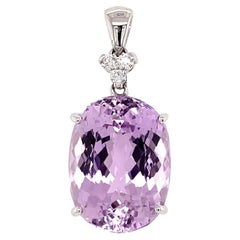 Collier pendentif vintage en kunzite ovale Patroke 18 carats et diamants