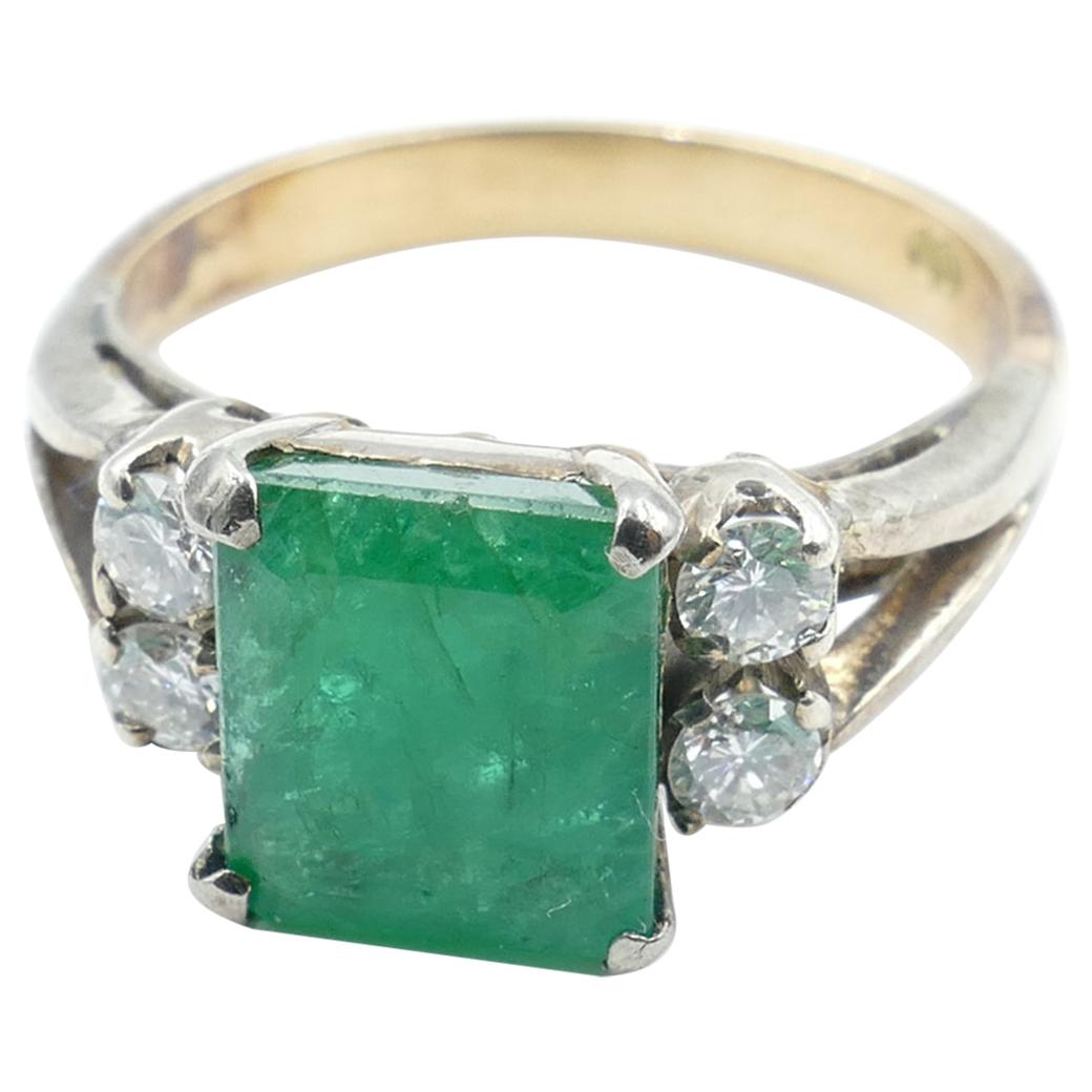 Vintage 18 Carat Rose and White Gold Emerald and Diamond Dress Ring