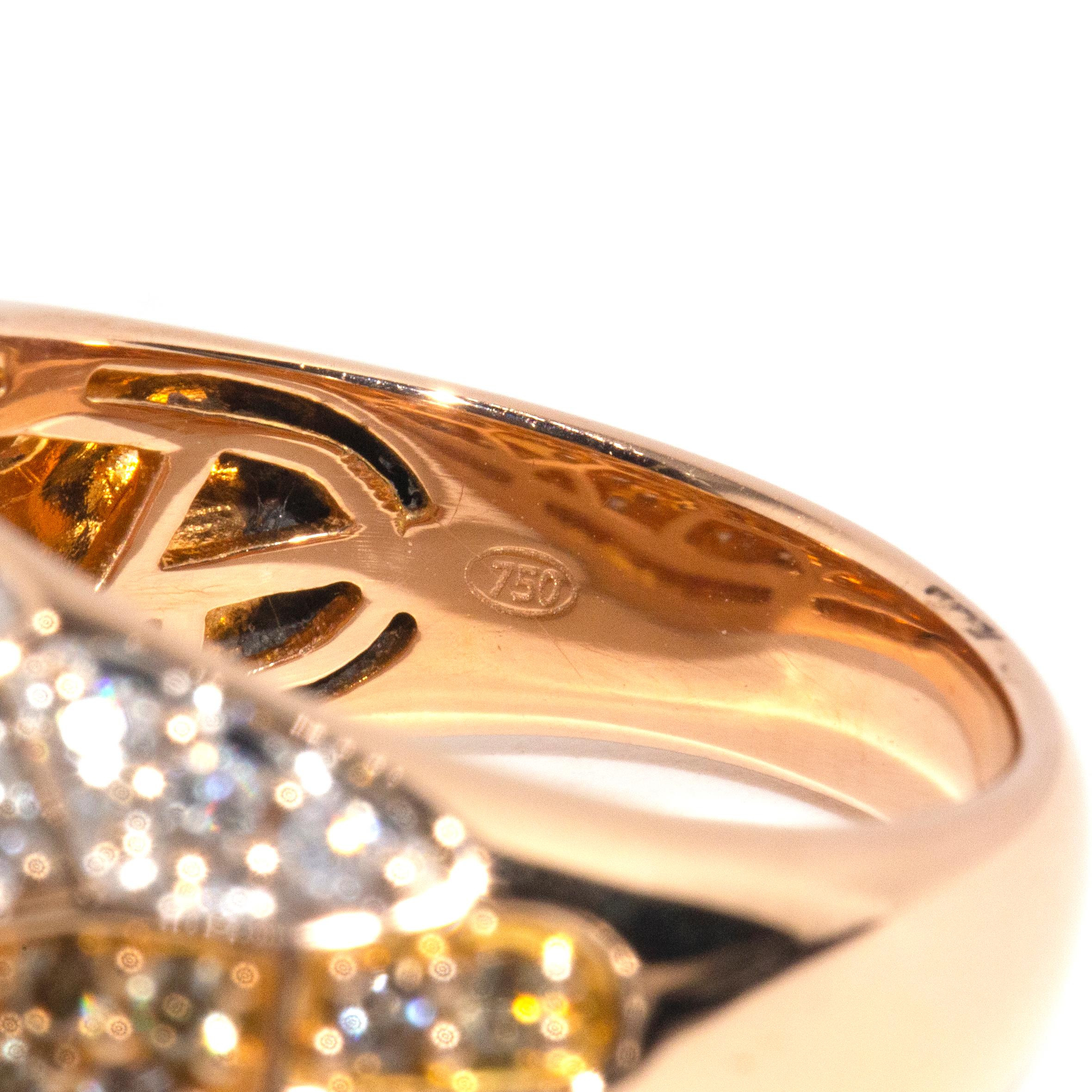 Vintage 18 Carat Rose Gold Cognac & White Diamond Geometrical Domed Cluster Ring For Sale 5