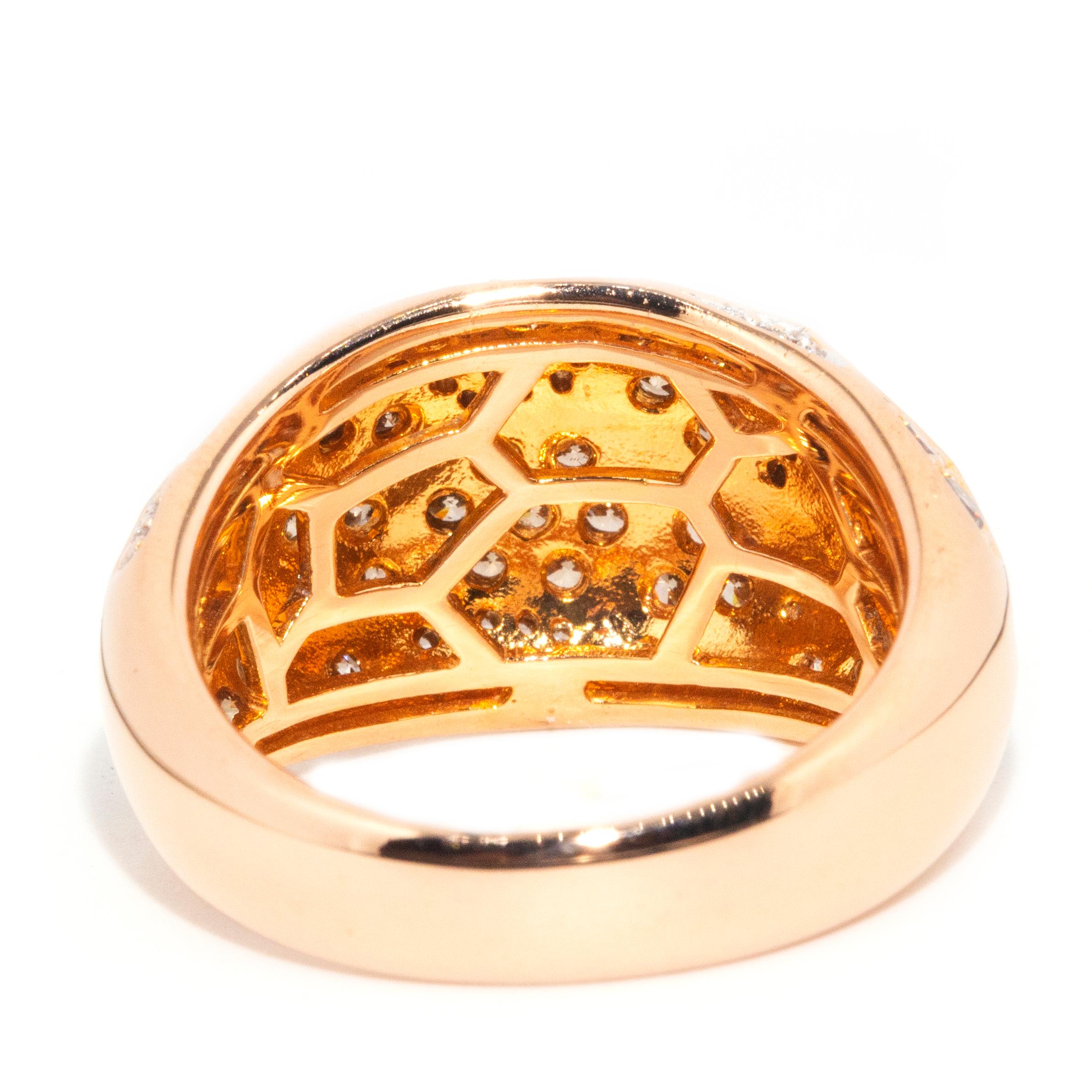 Vintage 18 Carat Rose Gold Cognac & White Diamond Geometrical Domed Cluster Ring For Sale 3