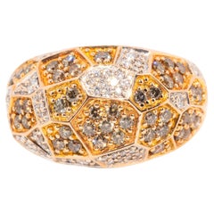 Vintage 18 Carat Rose Gold Cognac & White Diamond Geometrical Domed Cluster Ring