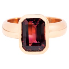 Vintage 18 Carat Rose Gold Emerald Cut Reddish-Purple Tourmaline Solitaire Ring