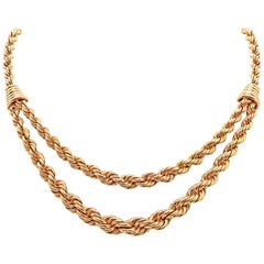 Vintage 18 Carat Rose Gold Graduated Double Rope Chain Necklace