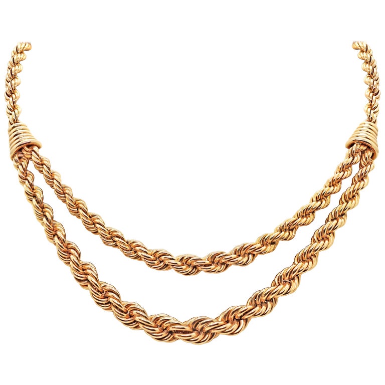 Vintage 18 Carat Rose Gold Graduated Double Rope Chain Necklace at 1stDibs