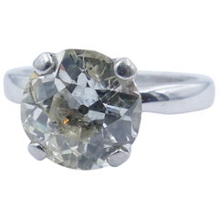 Vintage 18 Carat White Gold 3.55 Carat Old Brilliant Cut Diamond Solitaire Ring