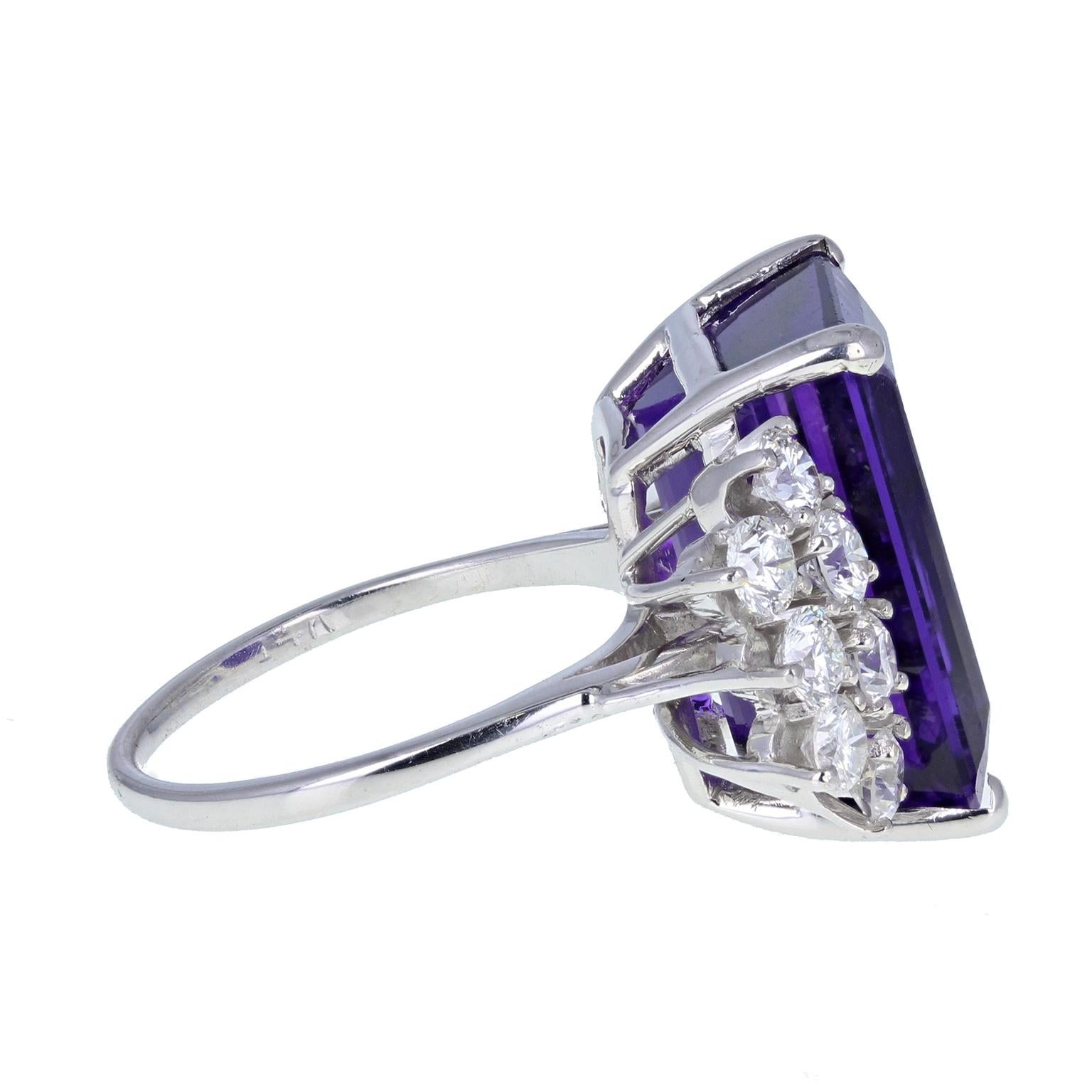 Emerald Cut Vintage 18 Carat White Gold Amethyst Diamond Cocktail Ring For Sale