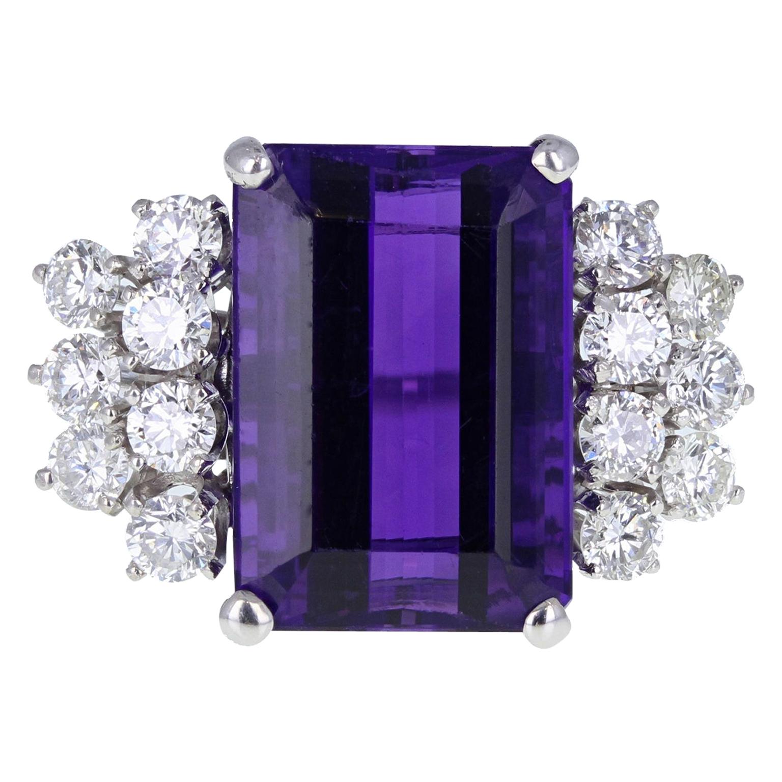 Vintage 18 Carat White Gold Amethyst Diamond Cocktail Ring For Sale