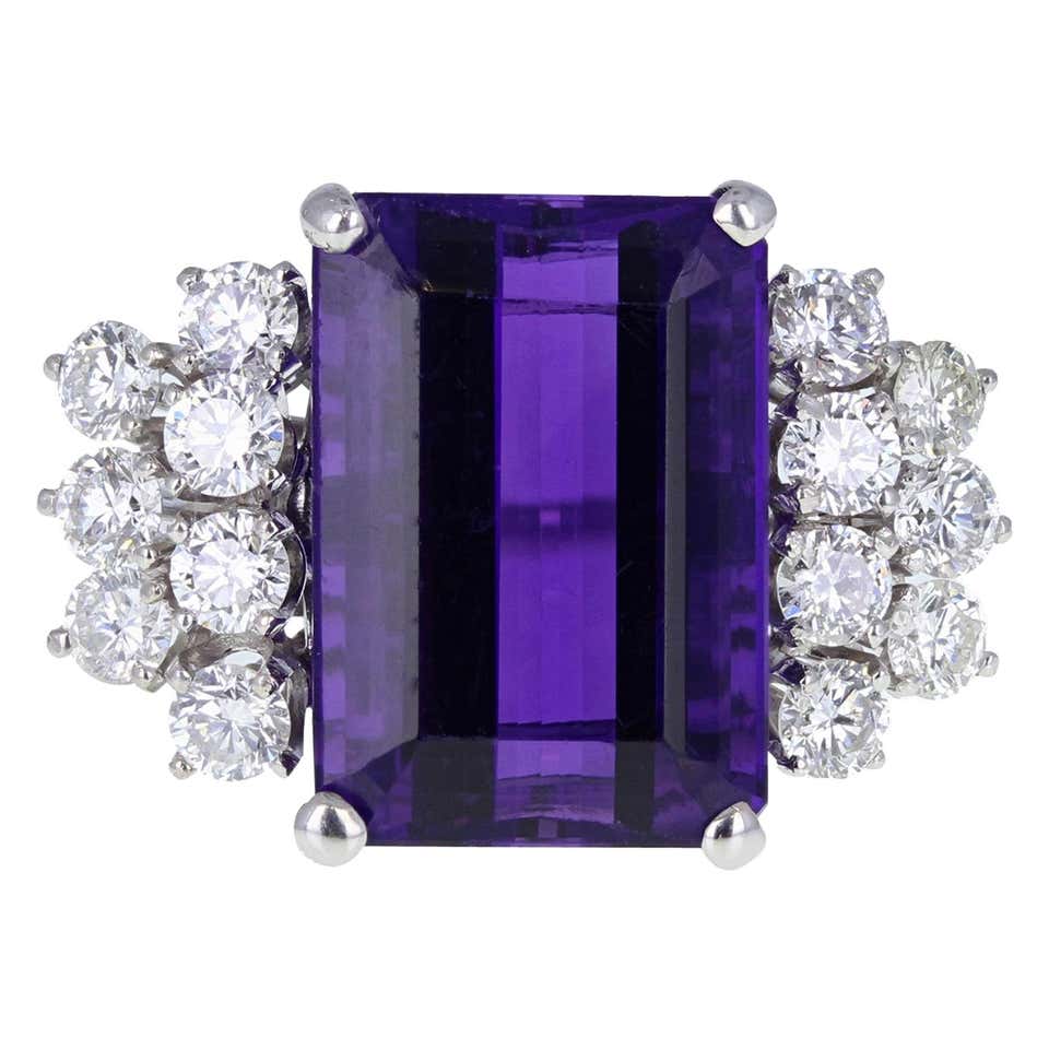 Vintage 18 Carat White Gold Amethyst Diamond Cocktail Ring For Sale At