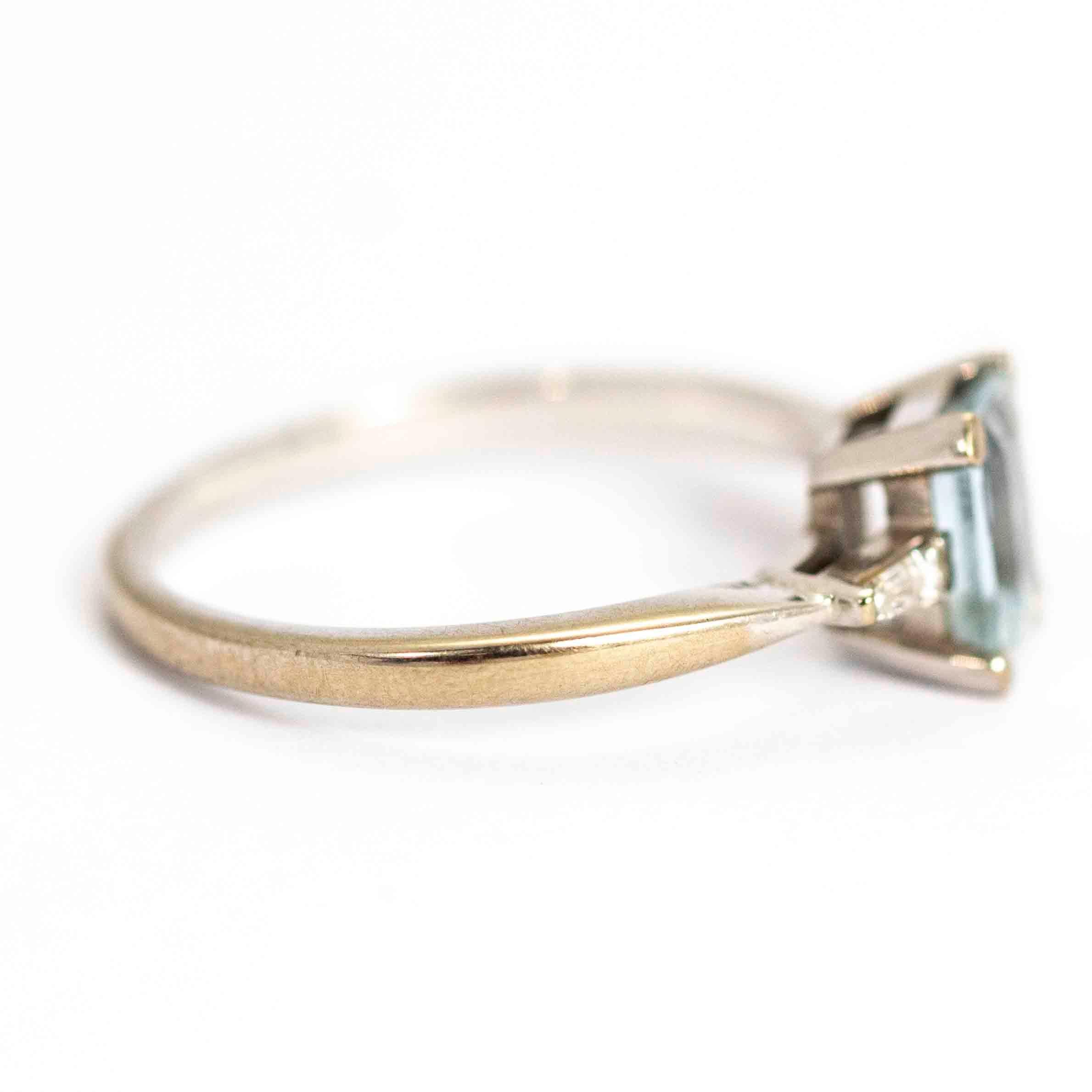 Women's or Men's Vintage 18 Carat White Gold Aquamarine and Diamond Ring