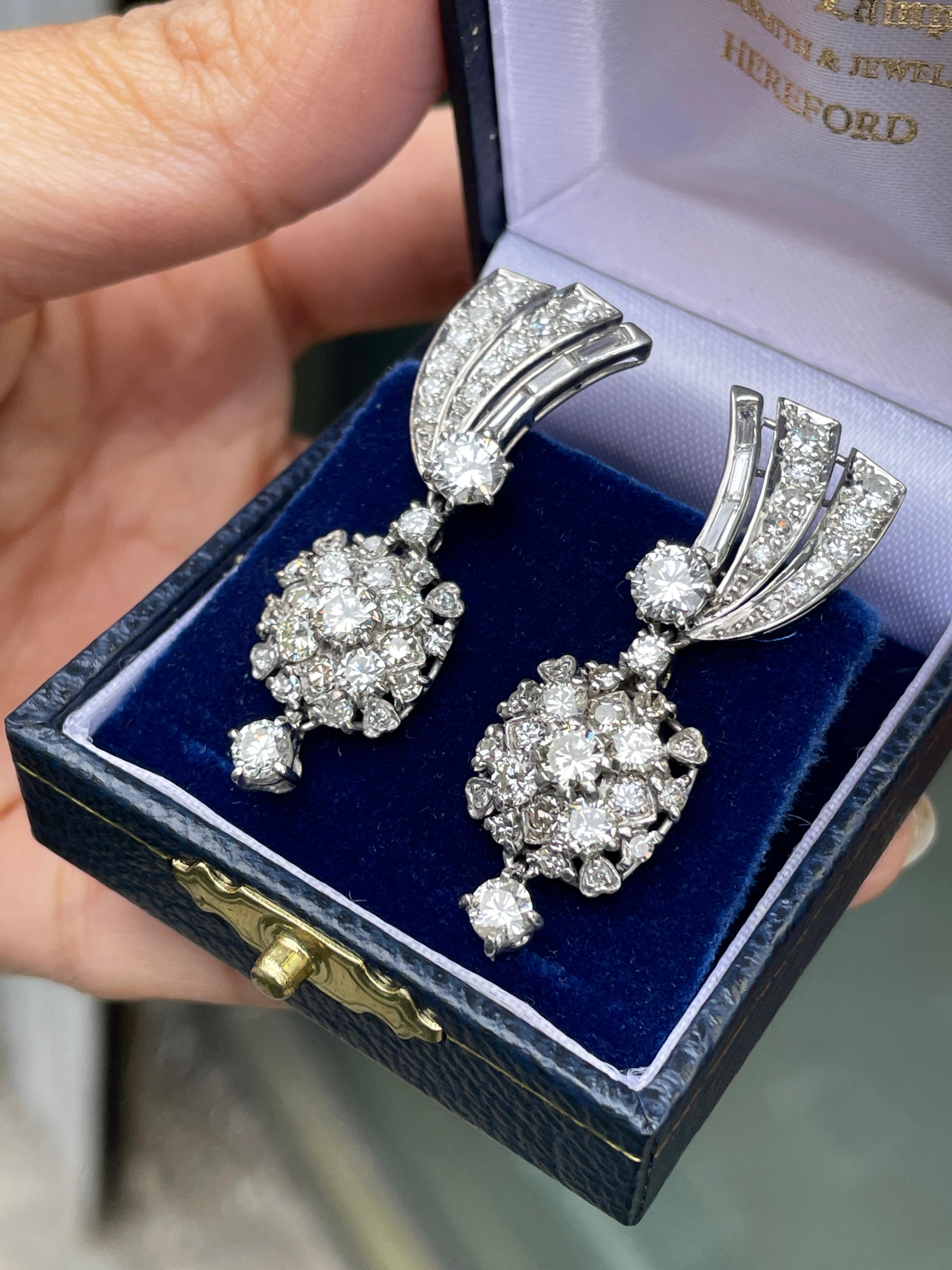 Brilliant Cut Vintage 18 Carat White Gold Diamond Drop Earrings