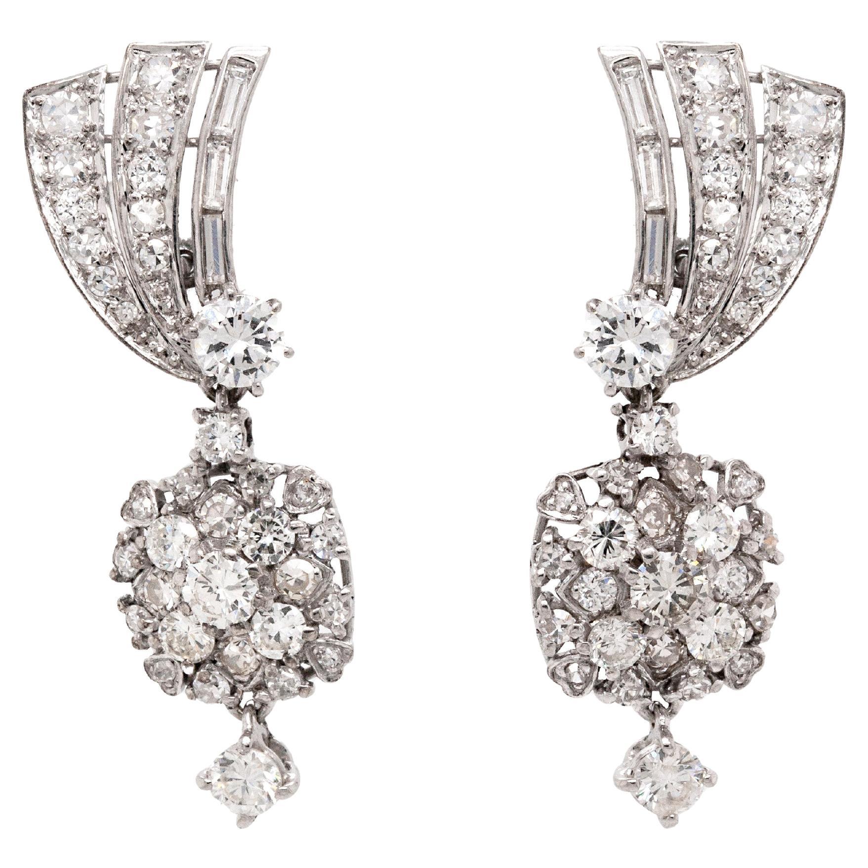 Vintage 18 Carat White Gold Diamond Drop Earrings