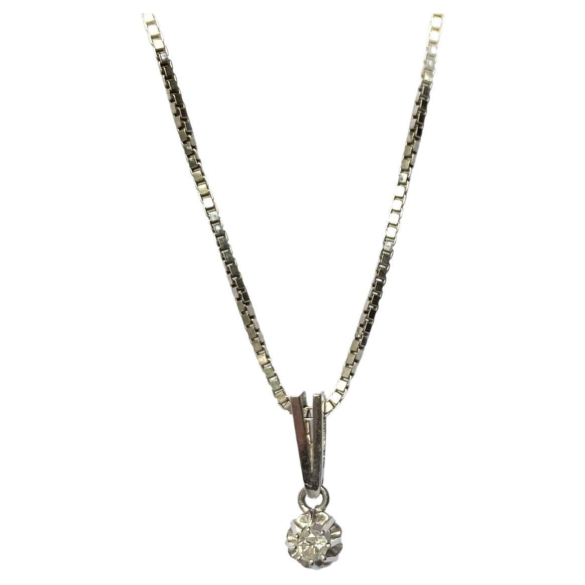 Vintage 18 Carat White Gold Diamond Drop Pendant Necklace
