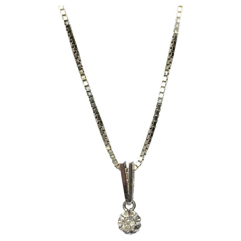 Vintage 18 Carat White Gold Diamond Drop Pendant Necklace For Sale at