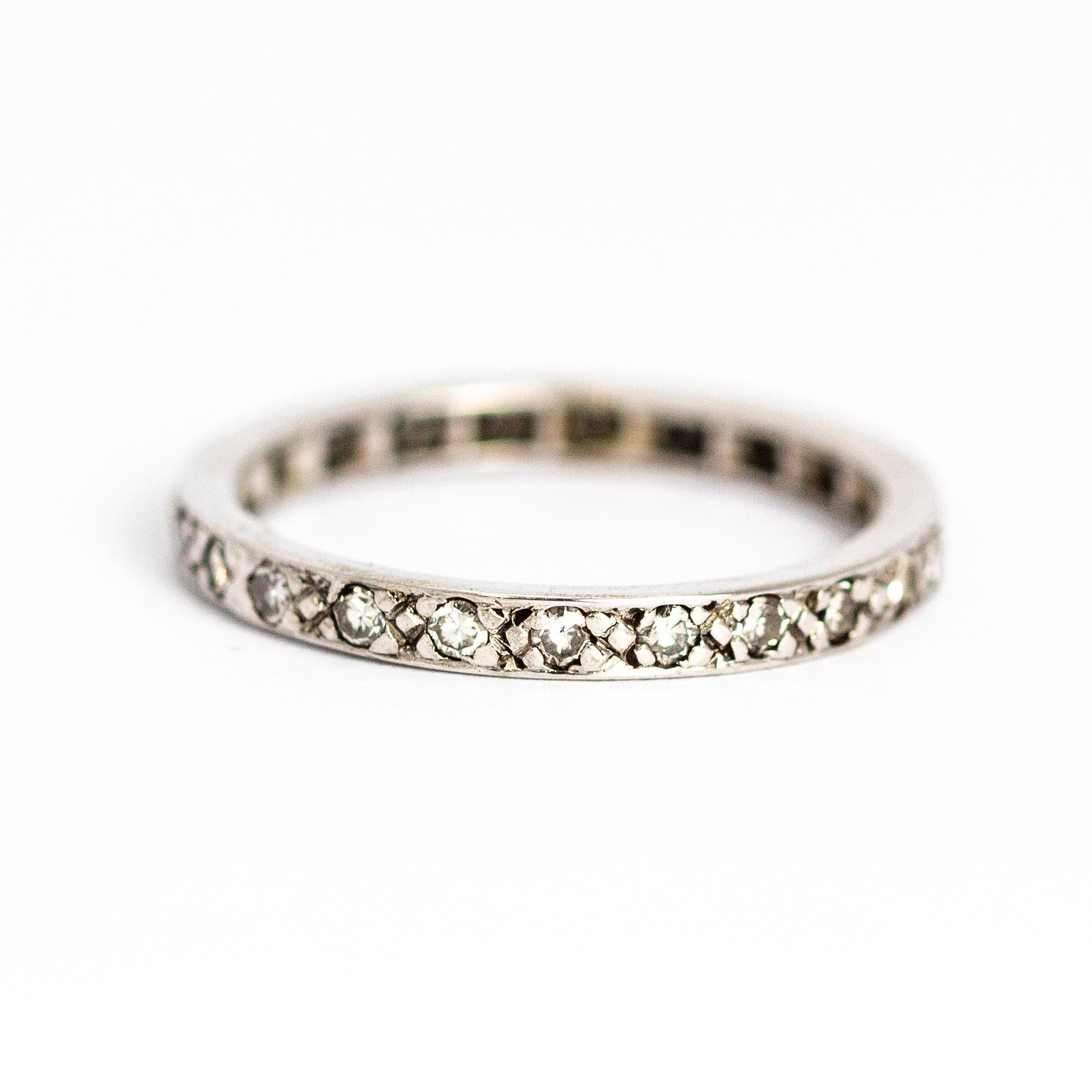 Round Cut Vintage 18 Carat White Gold Diamond Full Eternity Band For Sale