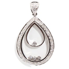 Pendentif vintage en or blanc 18 carats avec double larme flottante et diamants