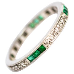 Vintage 18 Carat White Gold Emerald and Diamond Full Eternity Band