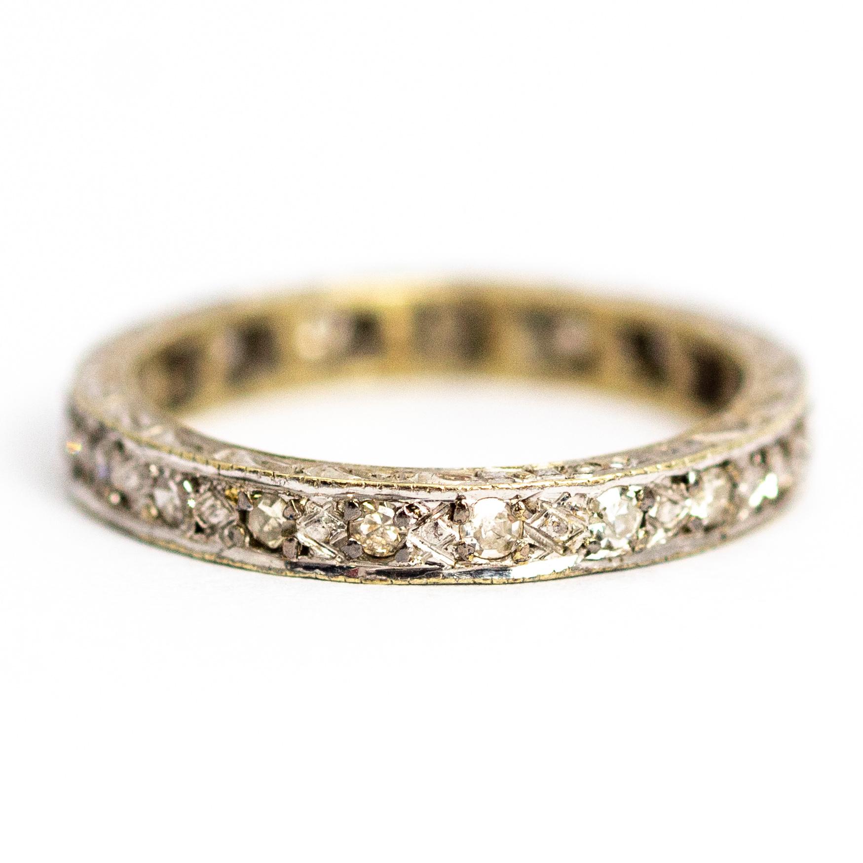 Vintage 18 Carat White Gold Full Diamond Eternity Band In Good Condition In Chipping Campden, GB