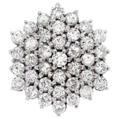 Vintage 18 Carat White Gold Hexagon Diamond Cluster Cocktail Ring