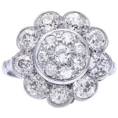 Vintage, 18 Carat White Gold, Large Floral Diamond Cluster Ring