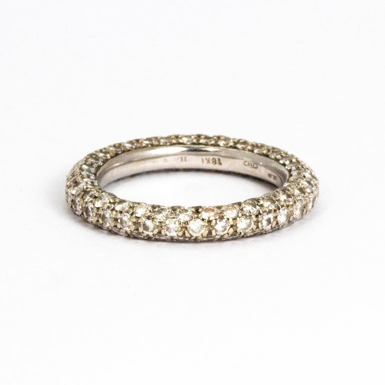 Vintage 18 Carat White Gold Multiple Row Diamond Eternity Band For Sale