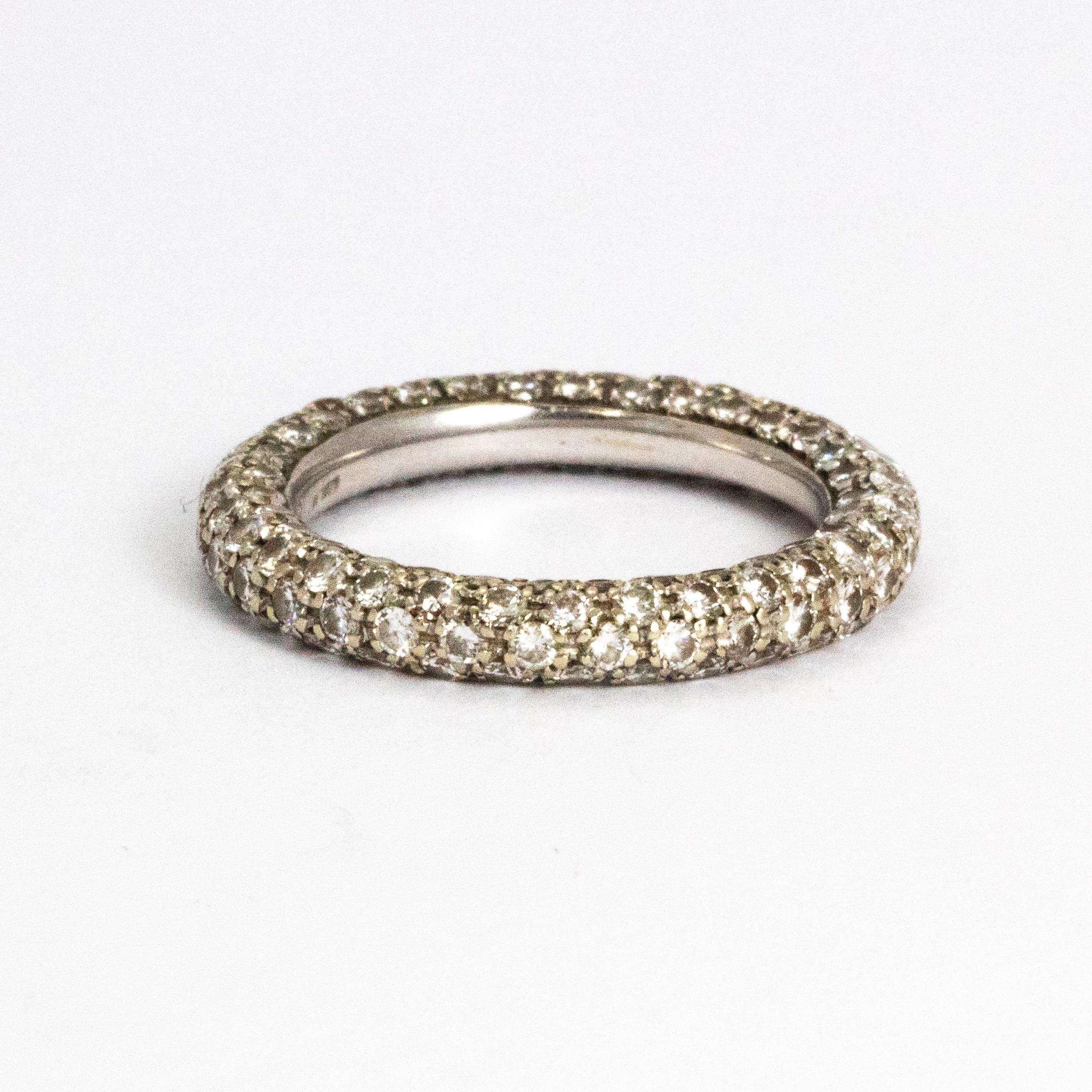 Vintage 18 Carat White Gold Multiple Row Diamond Eternity Band In Good Condition For Sale In Chipping Campden, GB