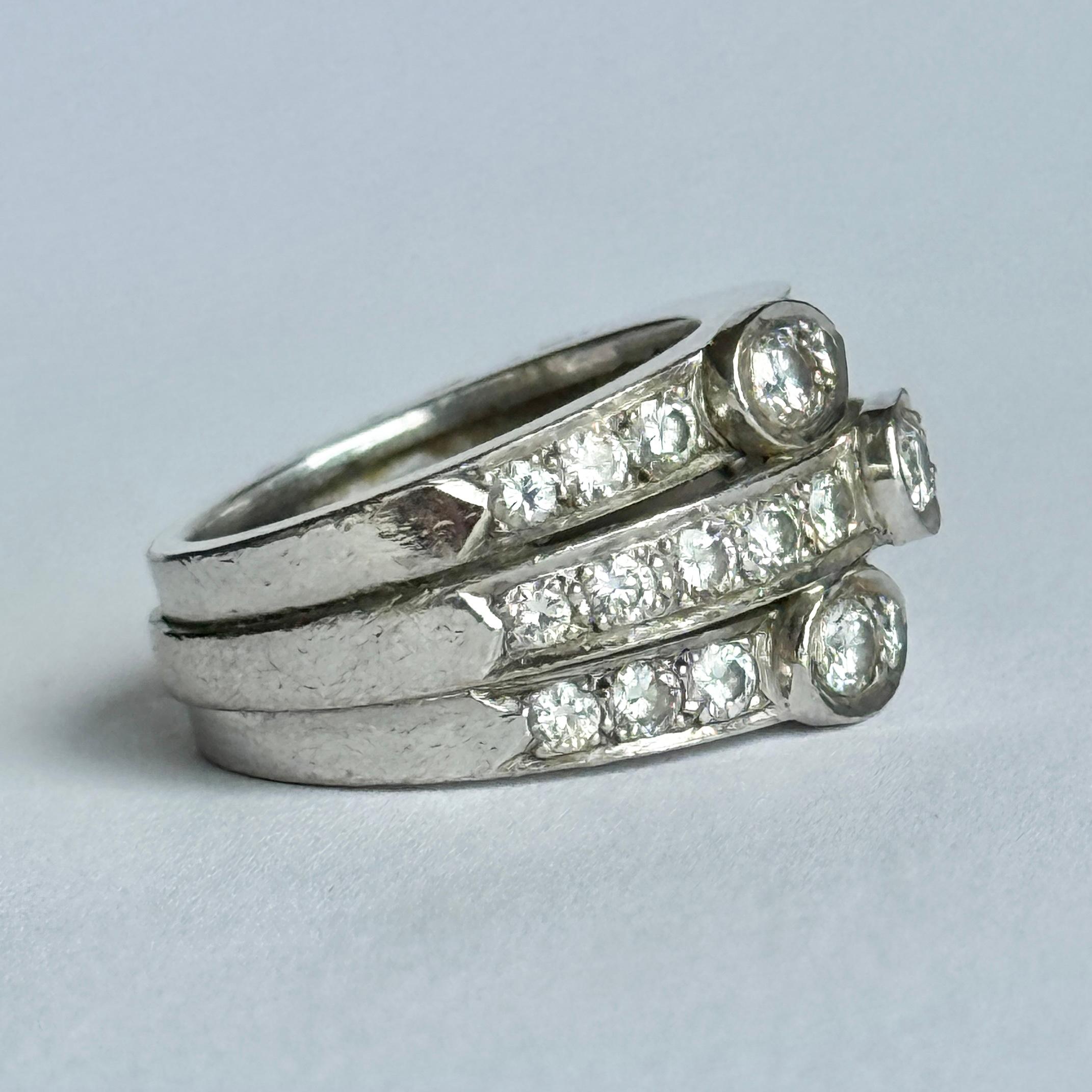Round Cut Vintage 18 Carat White Gold Multiple Row Diamond Half Eternity Band For Sale