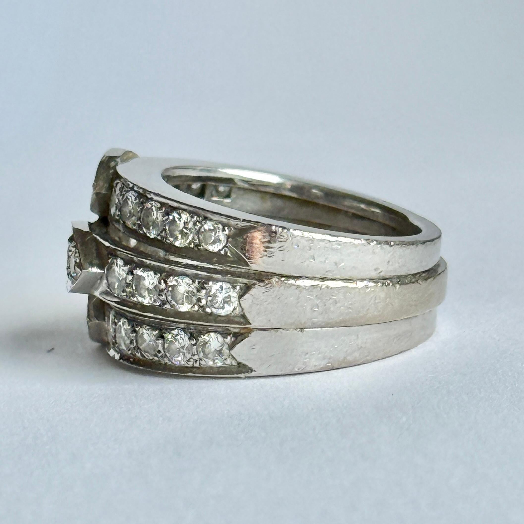 Vintage 18 Carat White Gold Multiple Row Diamond Half Eternity Band In Good Condition For Sale In Chipping Campden, GB