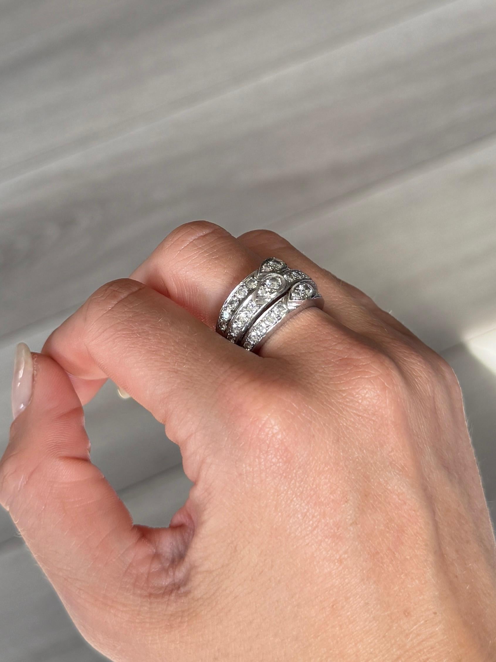 Vintage 18 Carat White Gold Multiple Row Diamond Half Eternity Band For Sale 2