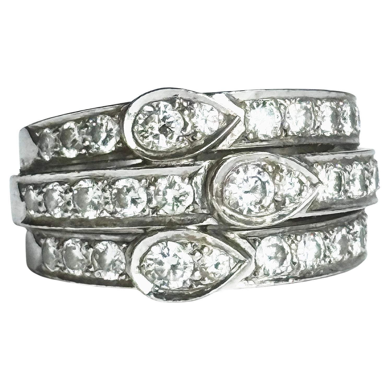 Vintage 18 Carat White Gold Multiple Row Diamond Half Eternity Band
