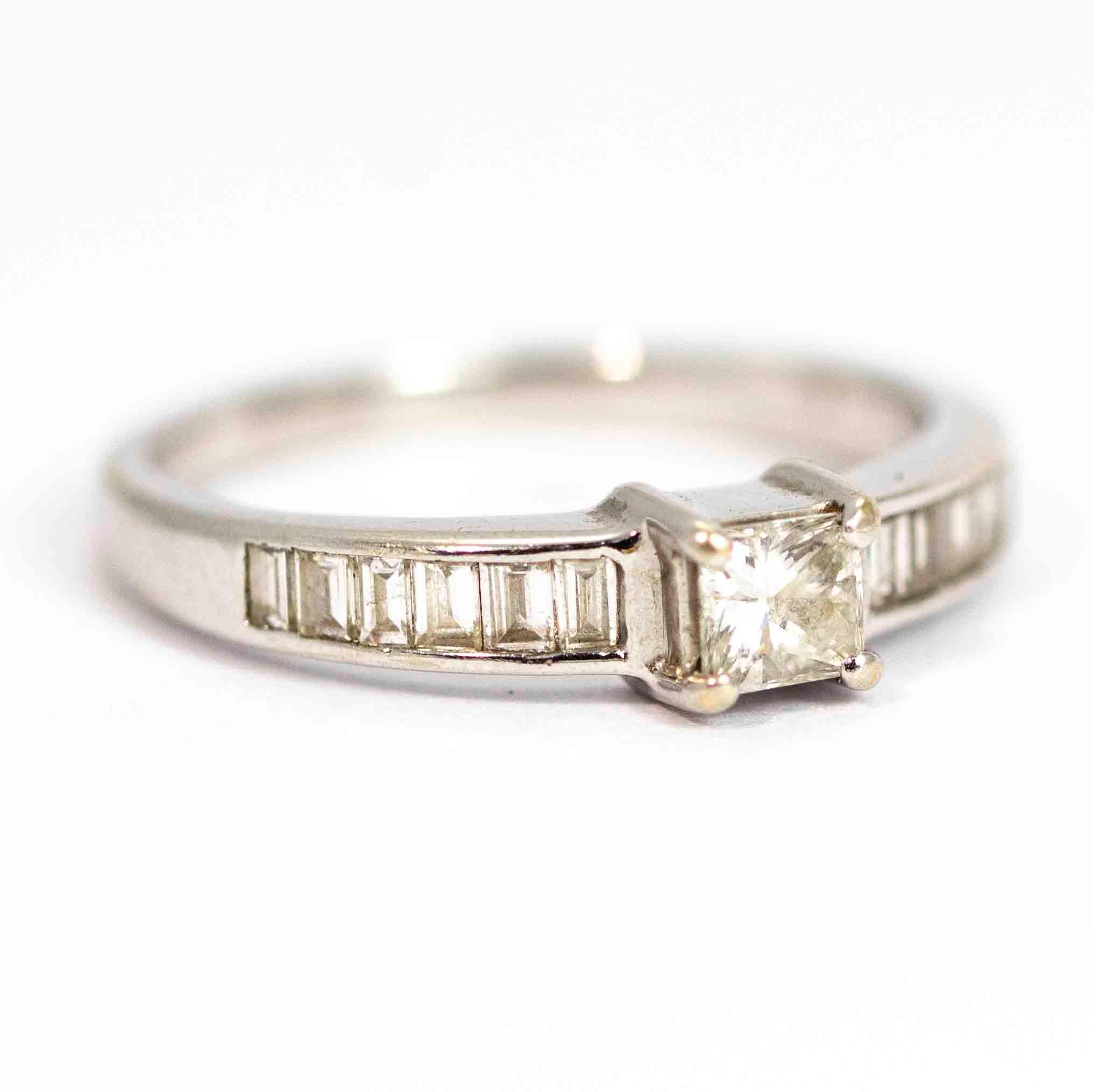 Vintage 18 Carat White Gold Princess Cut Diamond Solitaire Ring 1